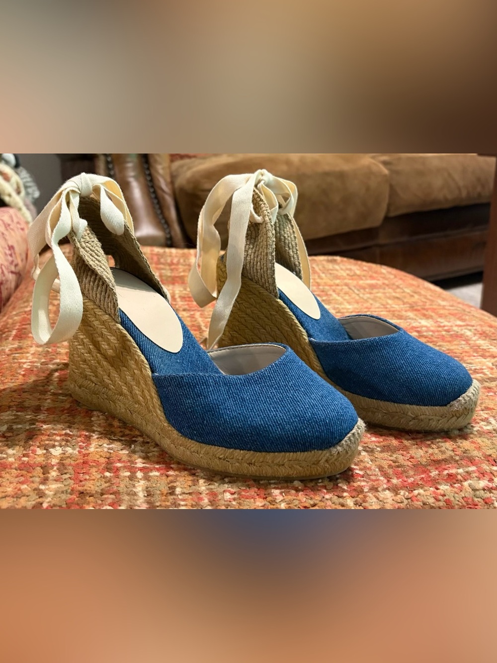 ALDO Denim Lace-Up Wedge Heels
